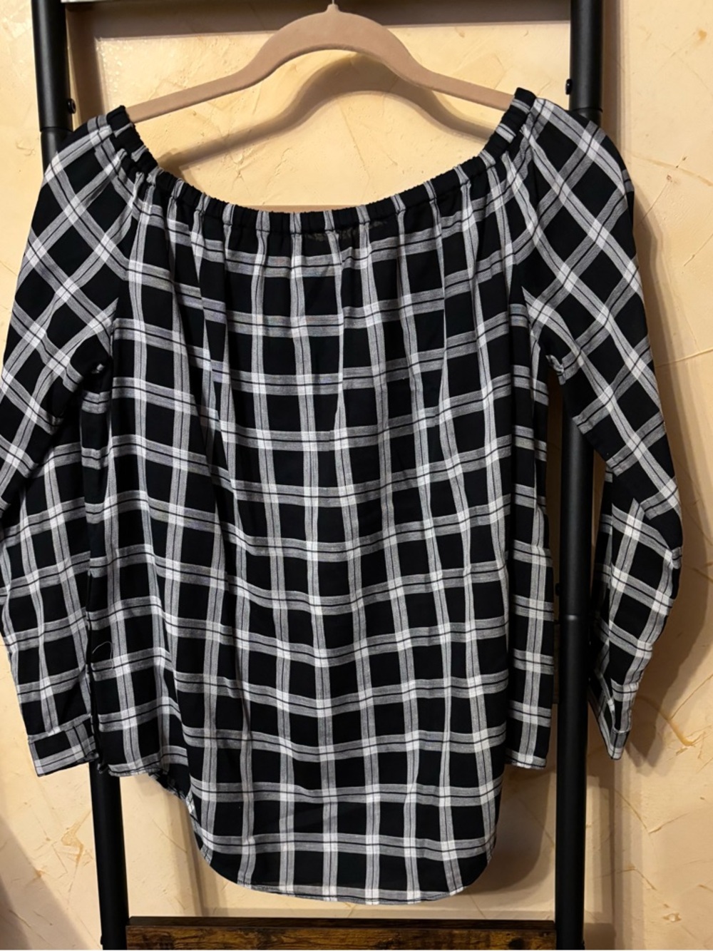 rag & bone Size S Black and White Plaid Off-Shoulder Tunic - Picture 4 of 6